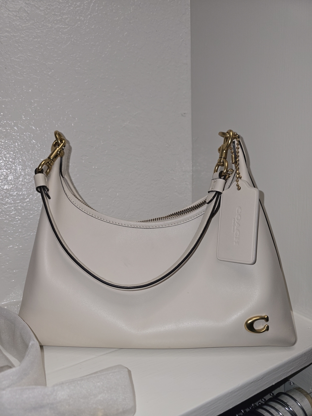 Coach JULIET Shoulder White Leather Hobo Bag with Gold Hardware Crossbody Strap